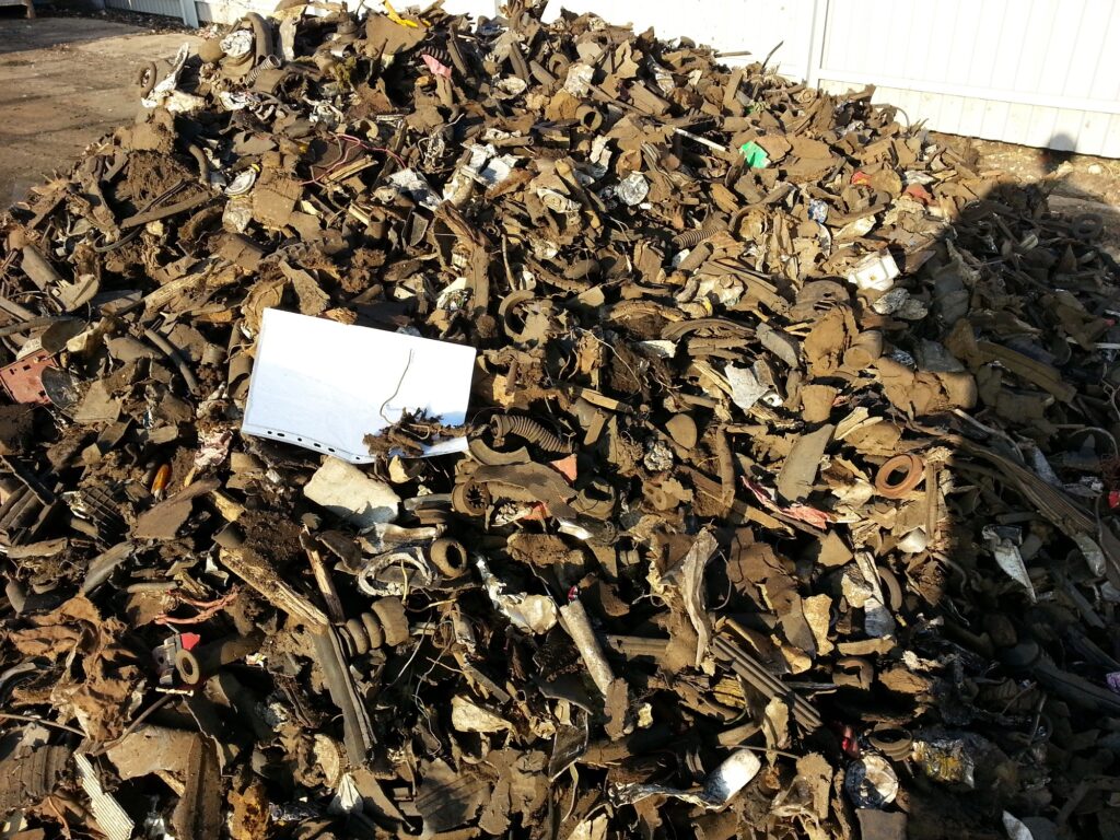 A pile of scrap metal in the recycling process.