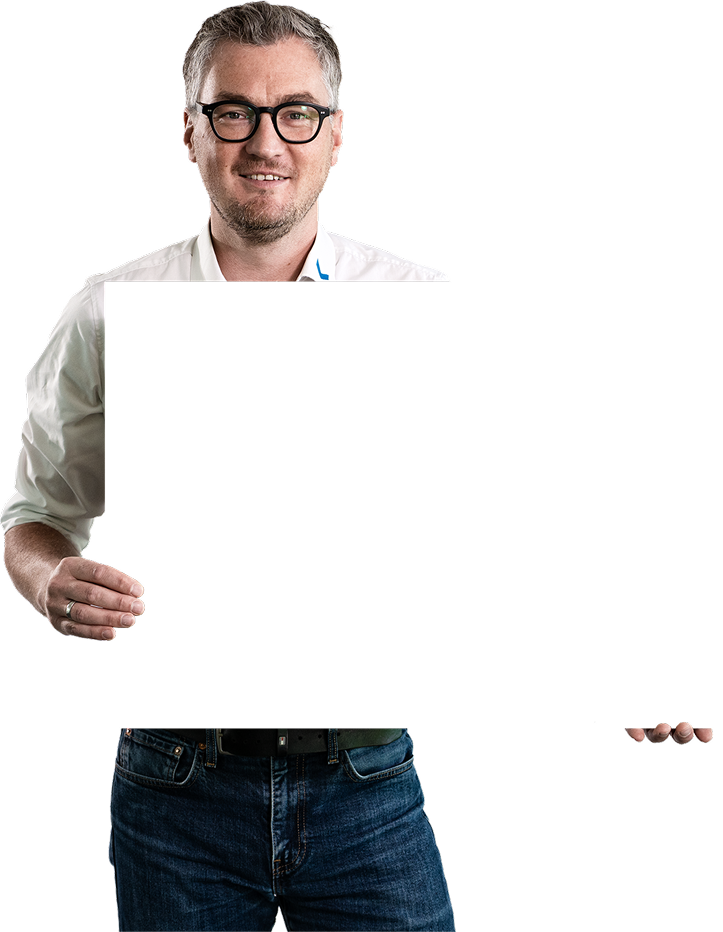 A person is holding a black sign in front of their body.