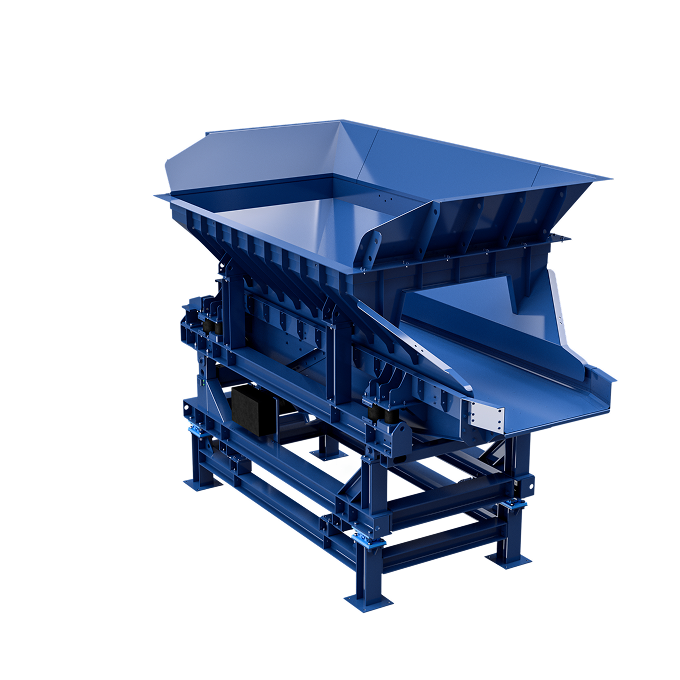 3D rendering of the blue MODUL4 DARK RZ industrial screening machine.