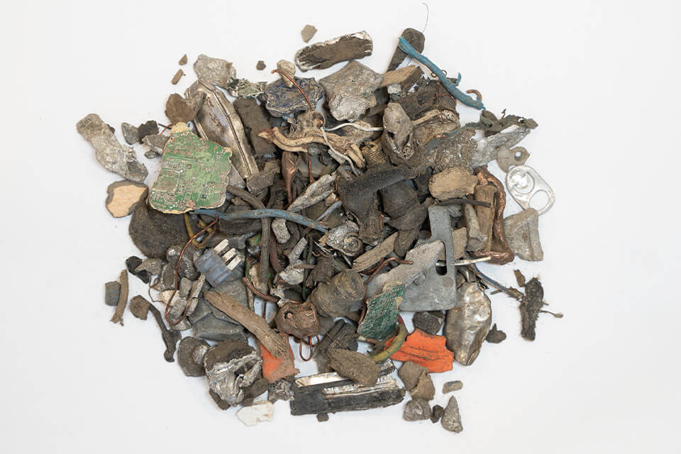 Auto Shredder Residue (ASR) material with typical components prior to sorting for recycling