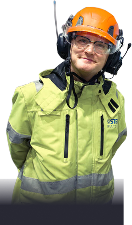 A person wearing safety gear, including a helmet and safety goggles.