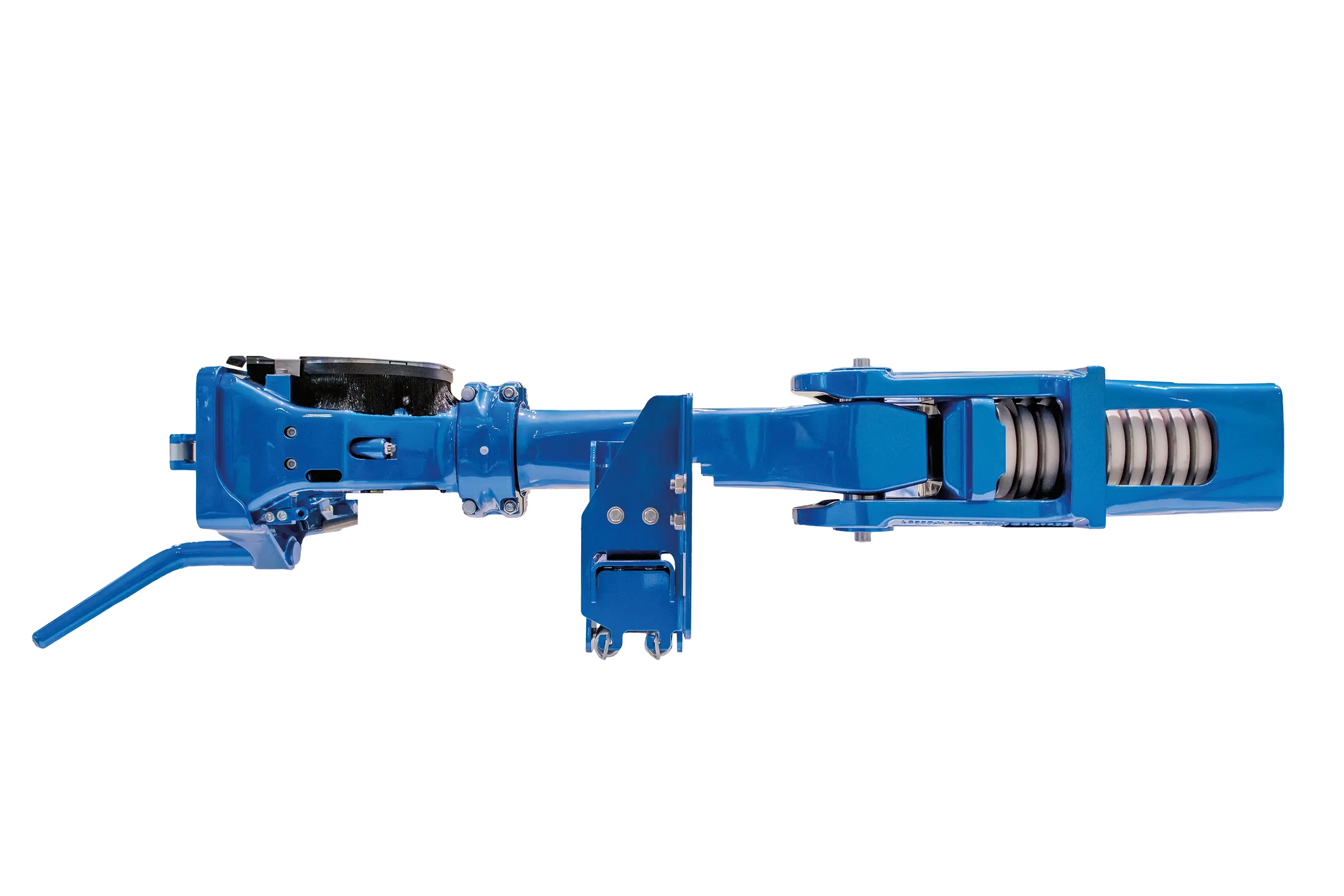 Blue mechanical component for contract manufacturing in the metalworking industry.
