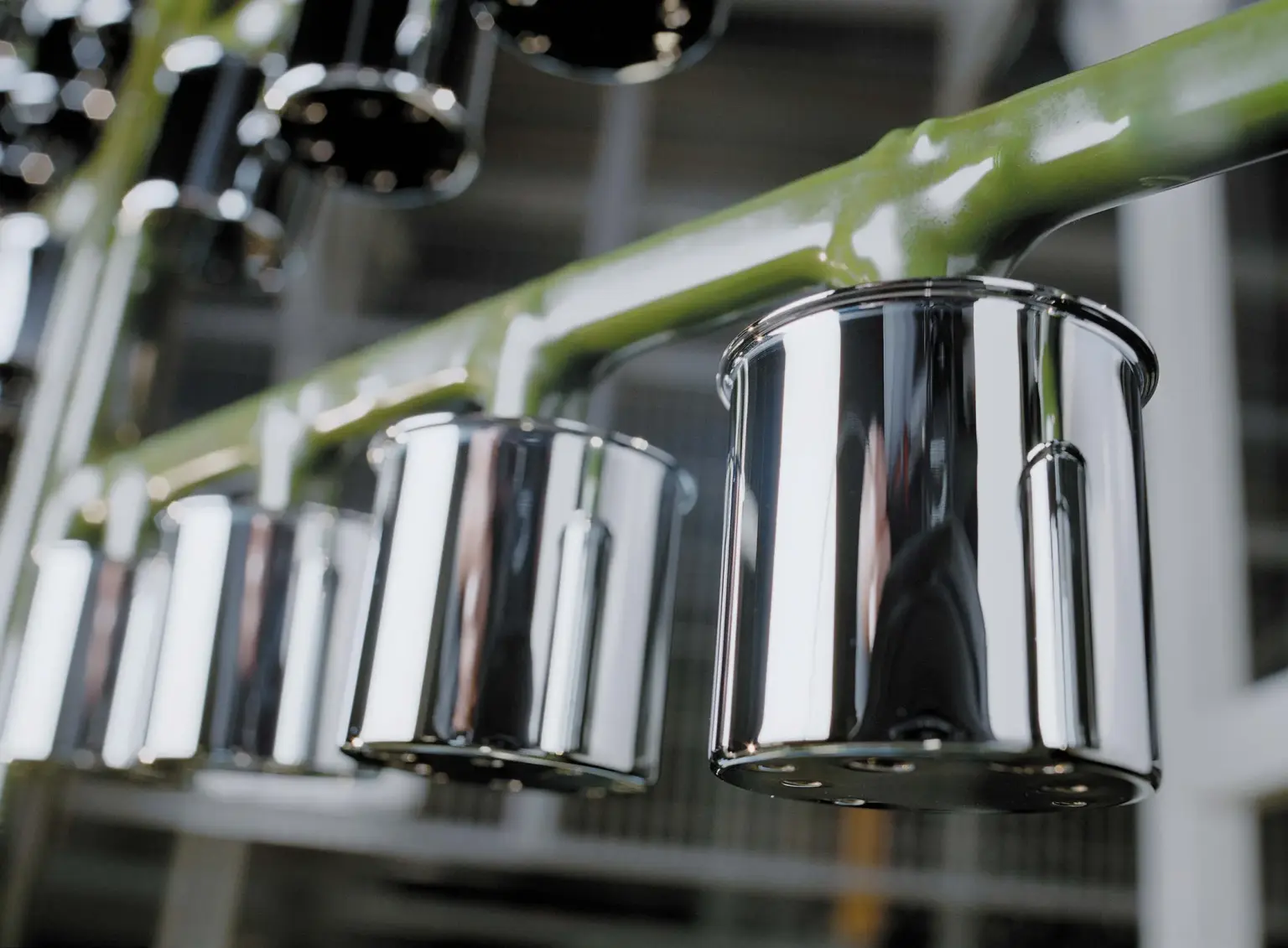 Galvanized parts on a dip rack at SPALECK, a galvanizing specialist