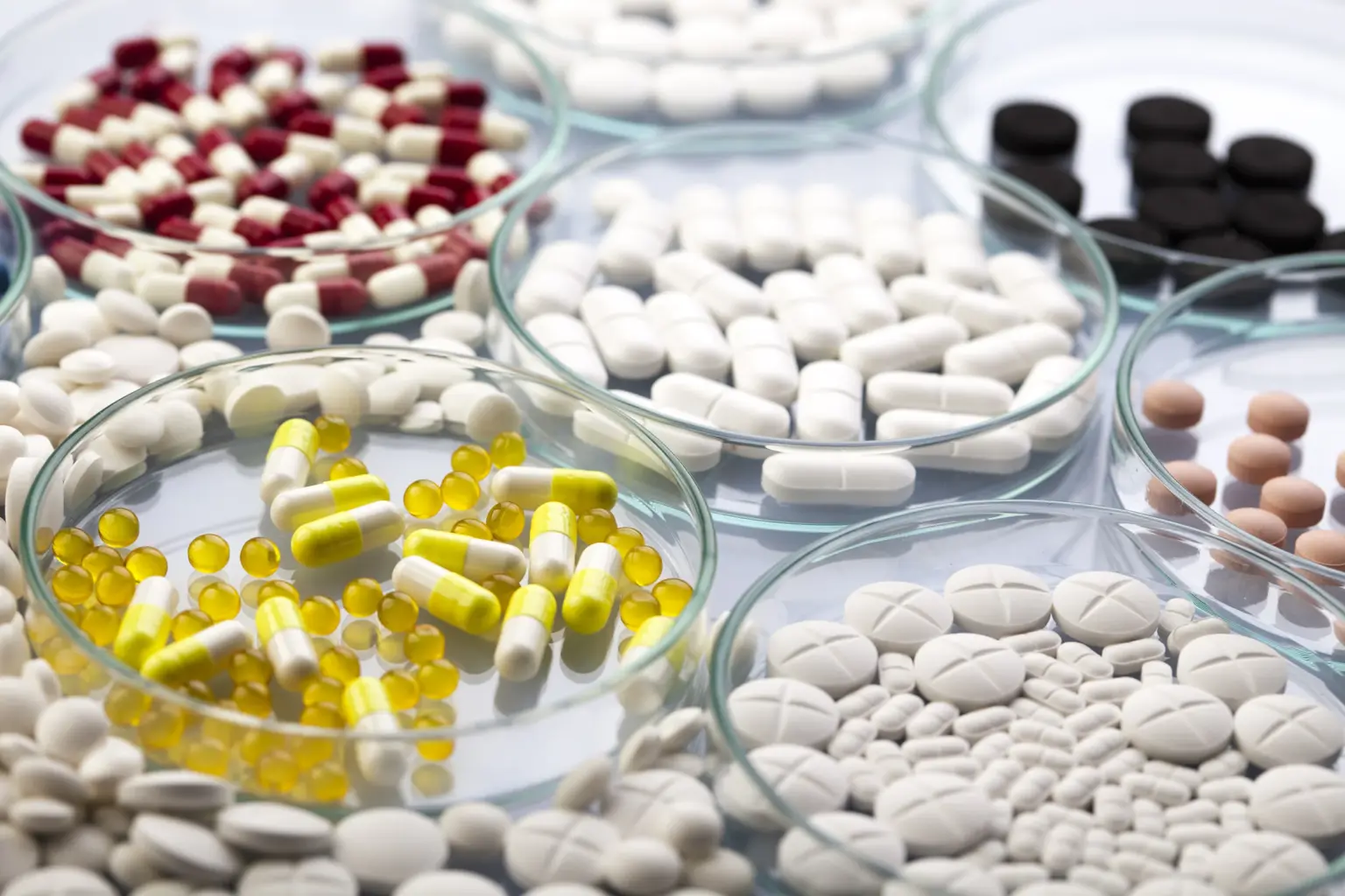 Containers with various medicines