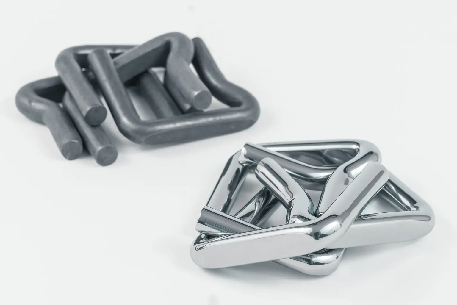 Comparison of untreated and electroplated metal parts.