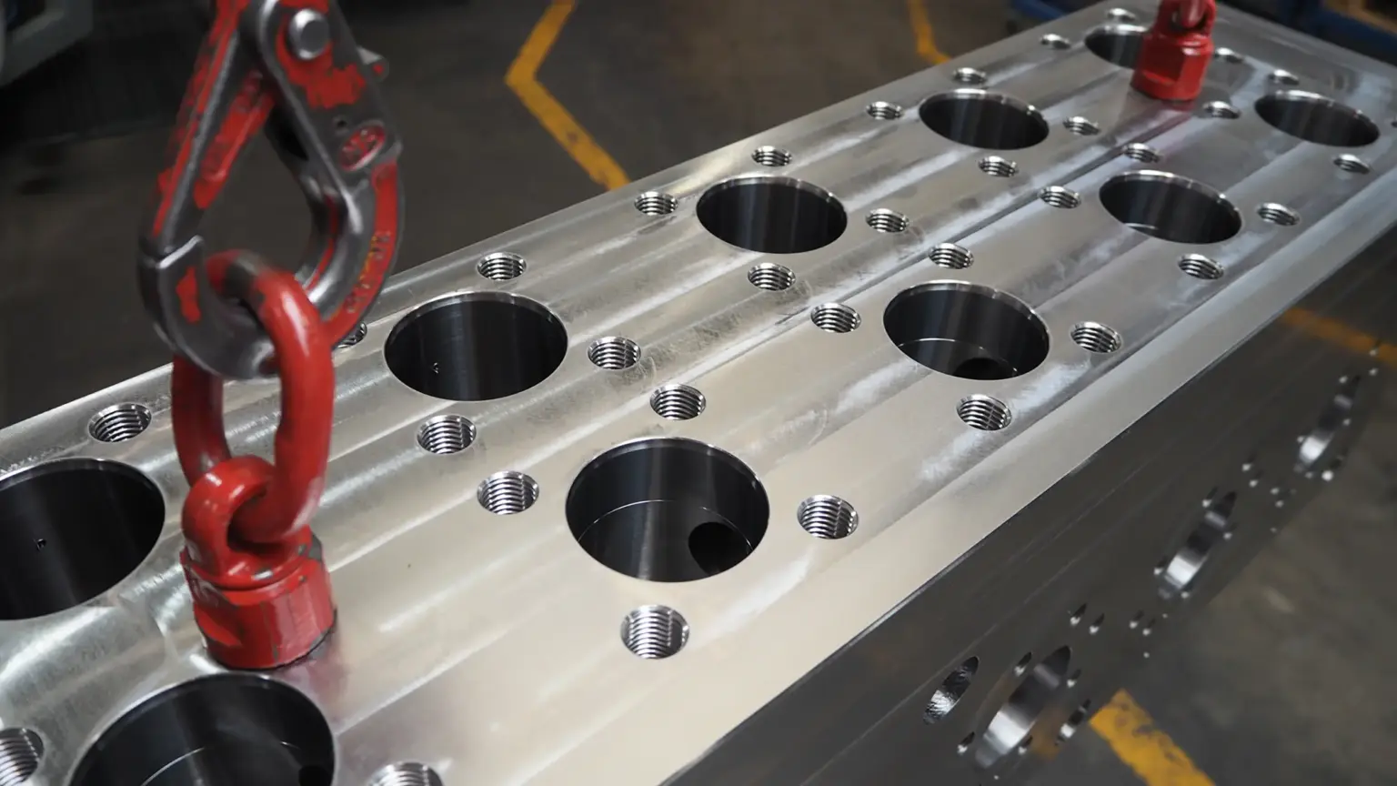 Large CNC-machined part with tapered bores