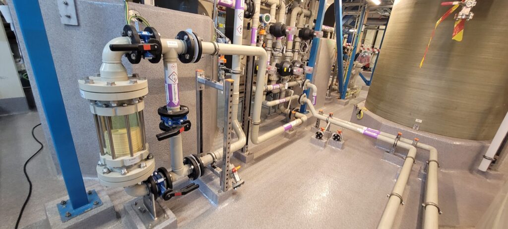 Piping system of an industrial deep filtration plant.